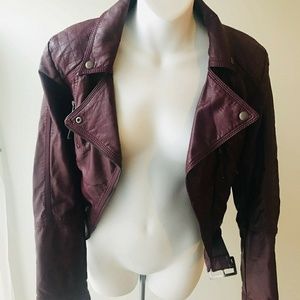H&M Burgundy Faux Leather Moto Jacket